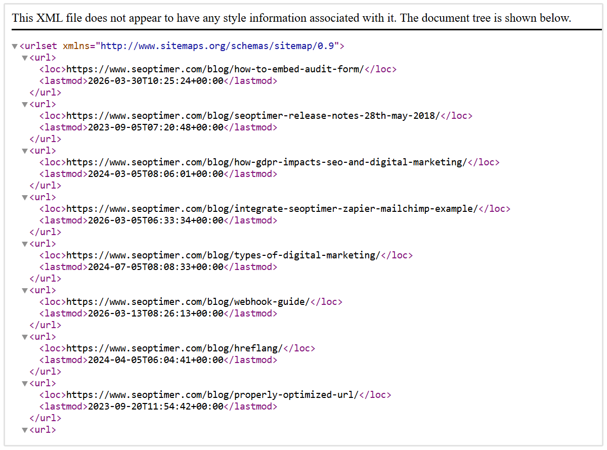 SEOptimer post sitemap
